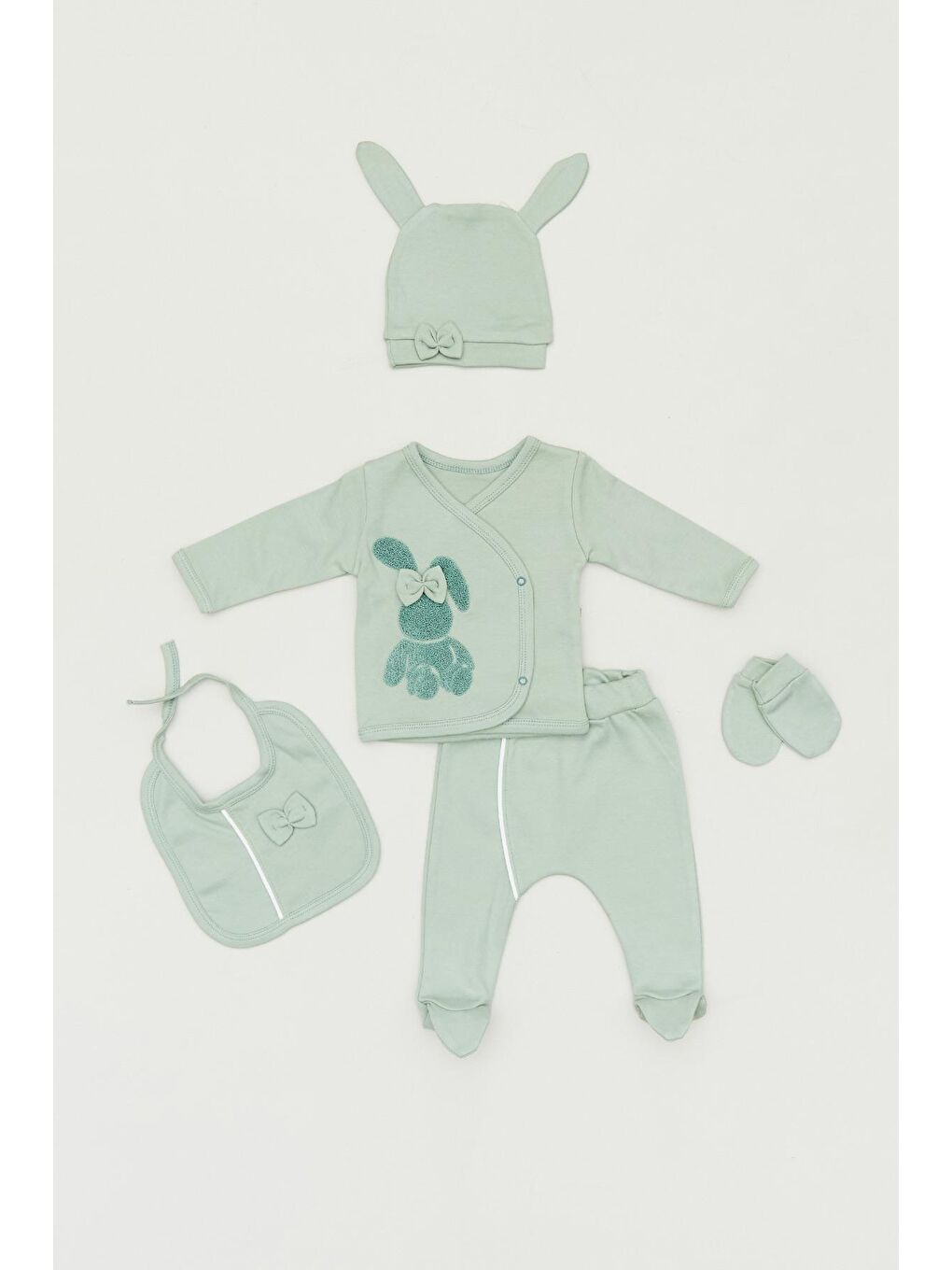 Turkuaz Tavşan Nakışlı 5 Li Kız Çocuk Takım