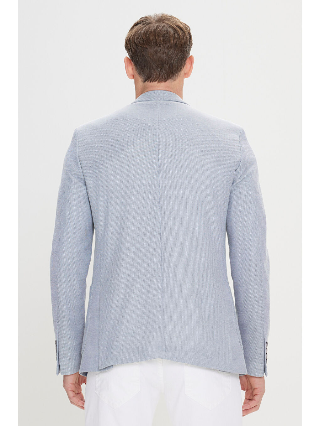 Erkek Mavi Pamuklu Slim Fit Dar Kesim Kırlangıç Yaka Torba Cepli Ceket-5