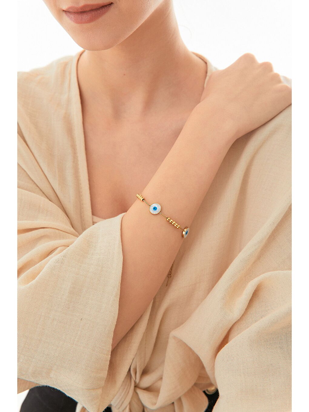 Sarı Sedefli Nazar Boncuklu Bileklik