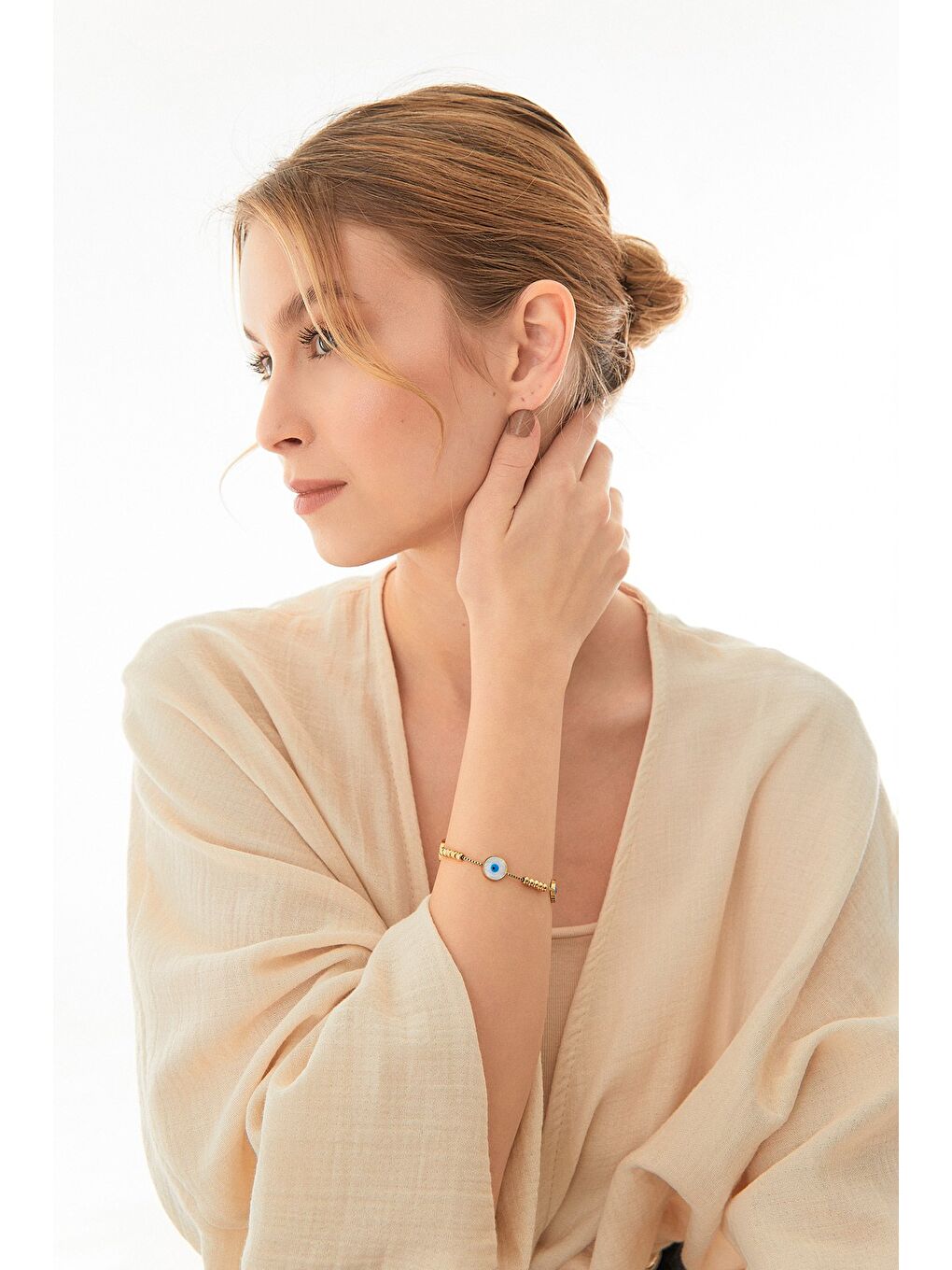 Sarı Sedefli Nazar Boncuklu Bileklik-1