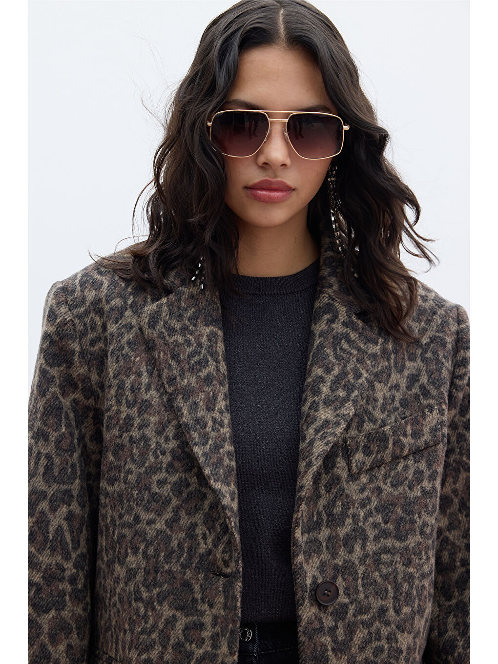 Karışık Desenli Kaşe Ceket Leopar-4