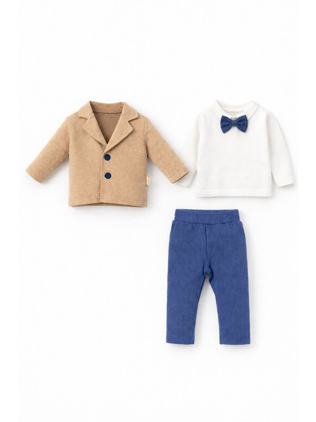 Lacivert Erkek Bebek Papyonlu Ceket 3lü Takım Bayramlık Mevlüt Takımı Pamuklu-3