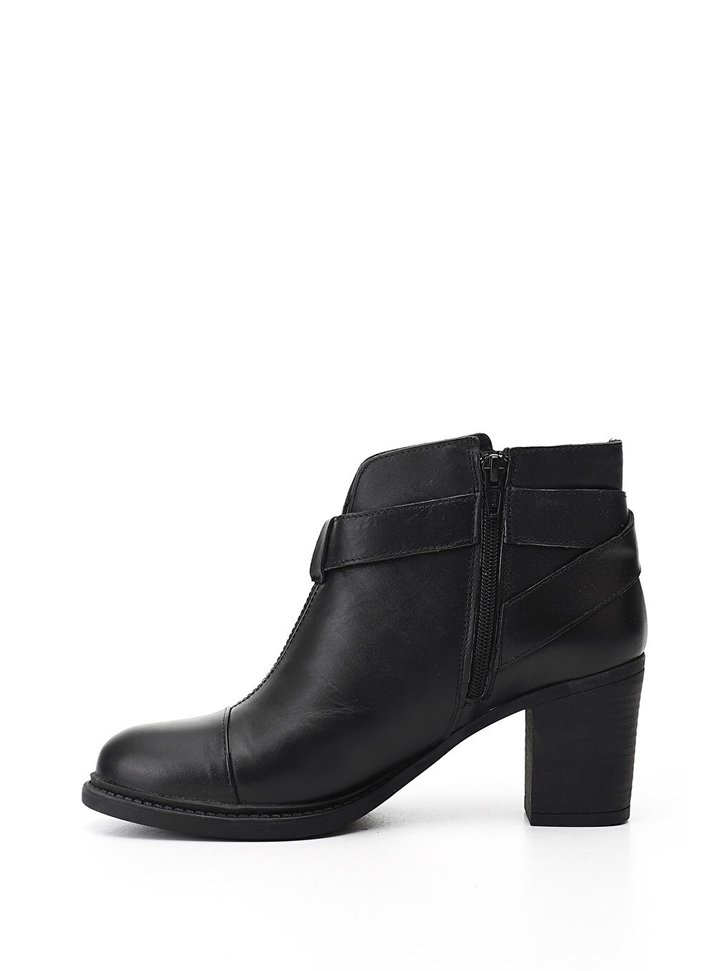 Siyah Kadın SİYAH Fermuarlı Kalın Topuklu Hakiki Deri Bot-2