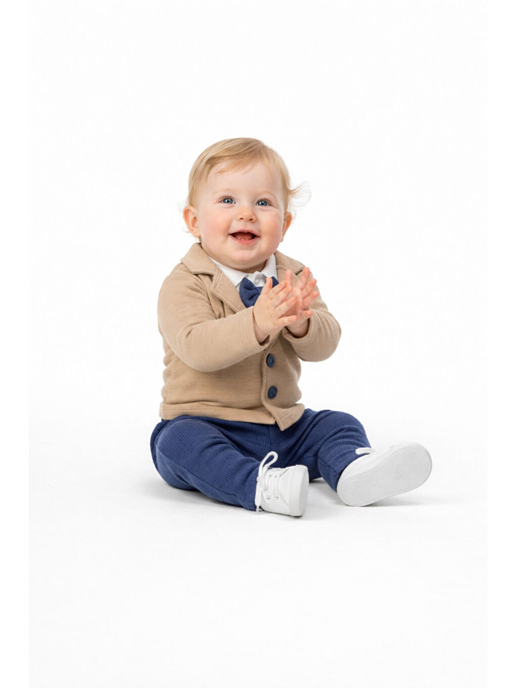 Lacivert Erkek Bebek Papyonlu Ceket 3lü Takım Bayramlık Mevlüt Takımı Pamuklu-4