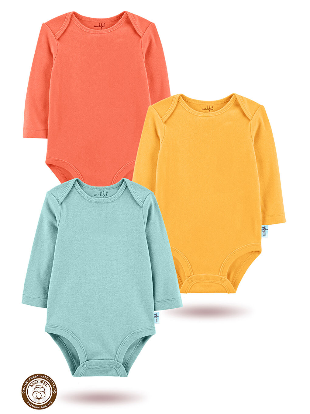 Yeşil 3'lü %100 Pamuklu Uzun Kollu Basic Çıtçıtlı Bebek Body Zıbın WE