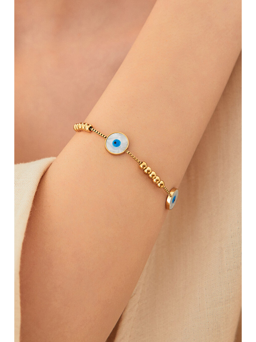 Sarı Sedefli Nazar Boncuklu Bileklik-2