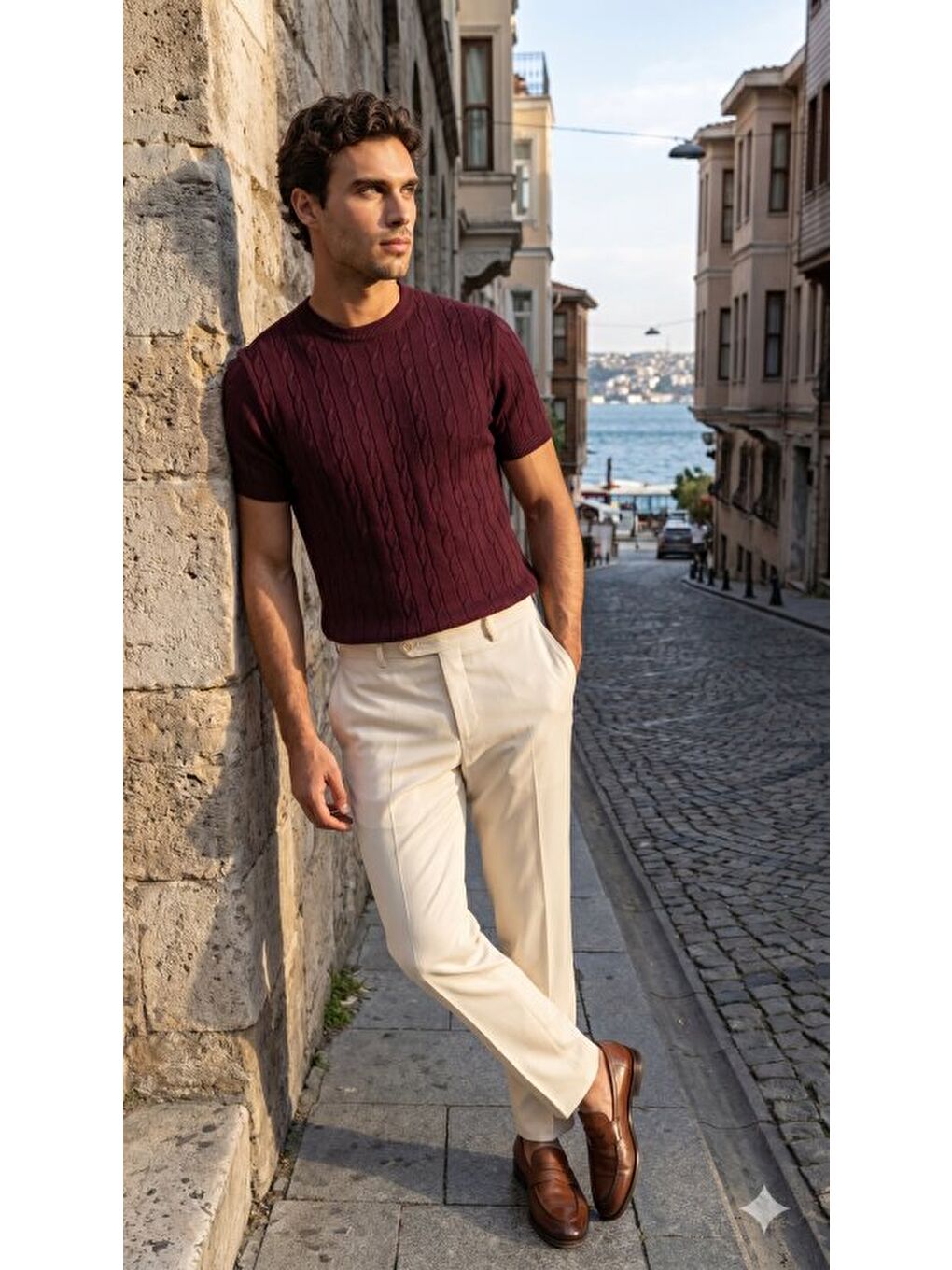 Bordo Erkek Bisiklet Yaka Triko Tişört-2