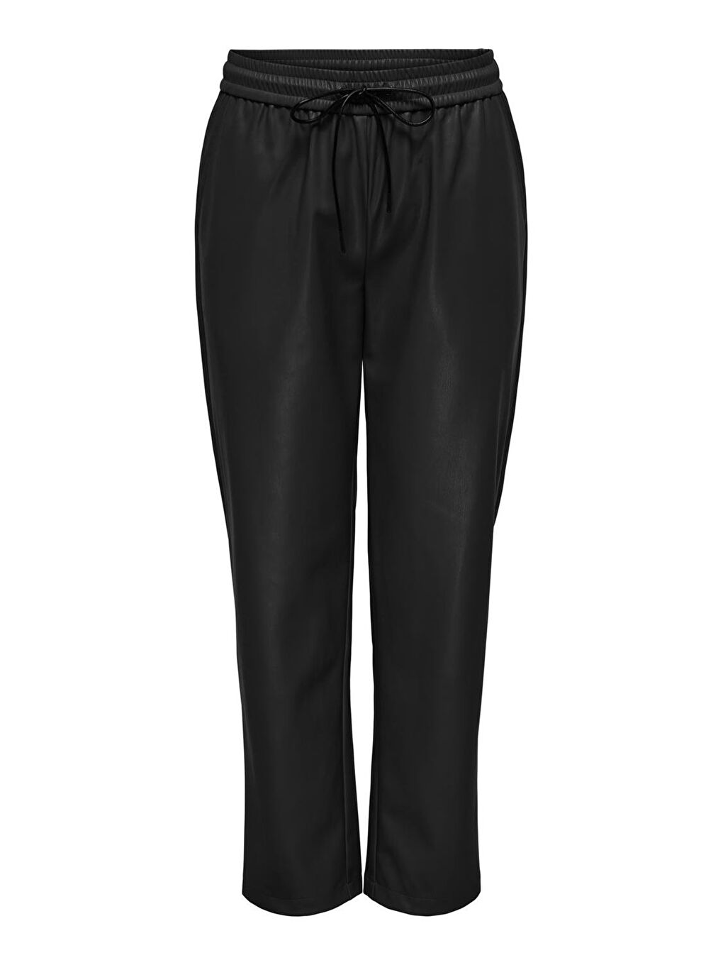 Siyah Onlhero Loose Fit Yüksek Bel Bağcıklı Deri Pantolon 15331694