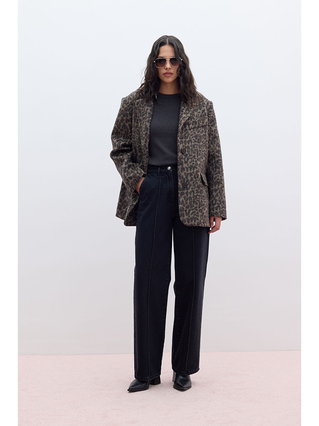 Karışık Desenli Kaşe Ceket Leopar-5
