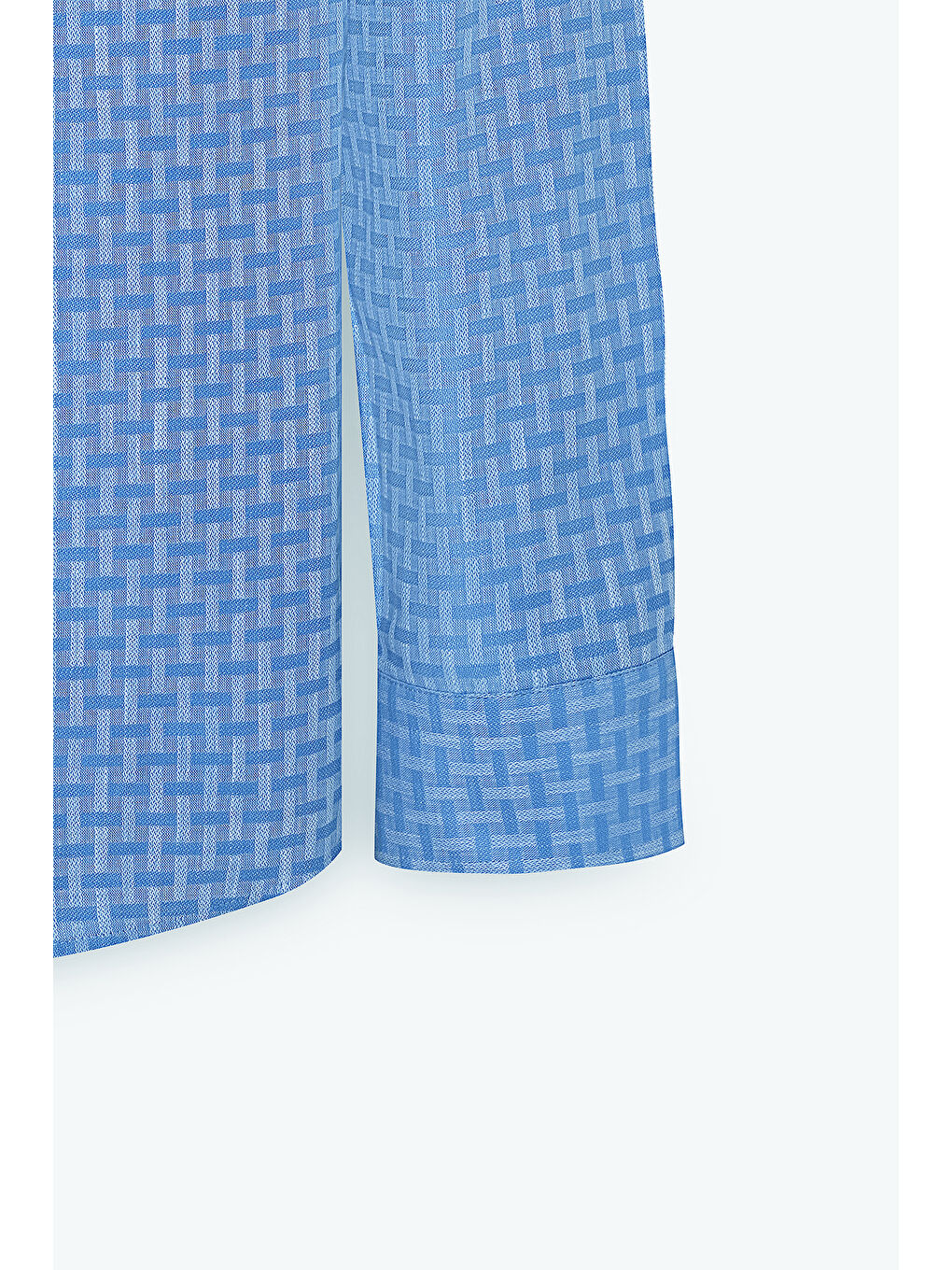 Erkek Mavi %100 Pamuk Slim Fit Dar Kesim Düğmeli Yaka Armürlü Gömlek-5