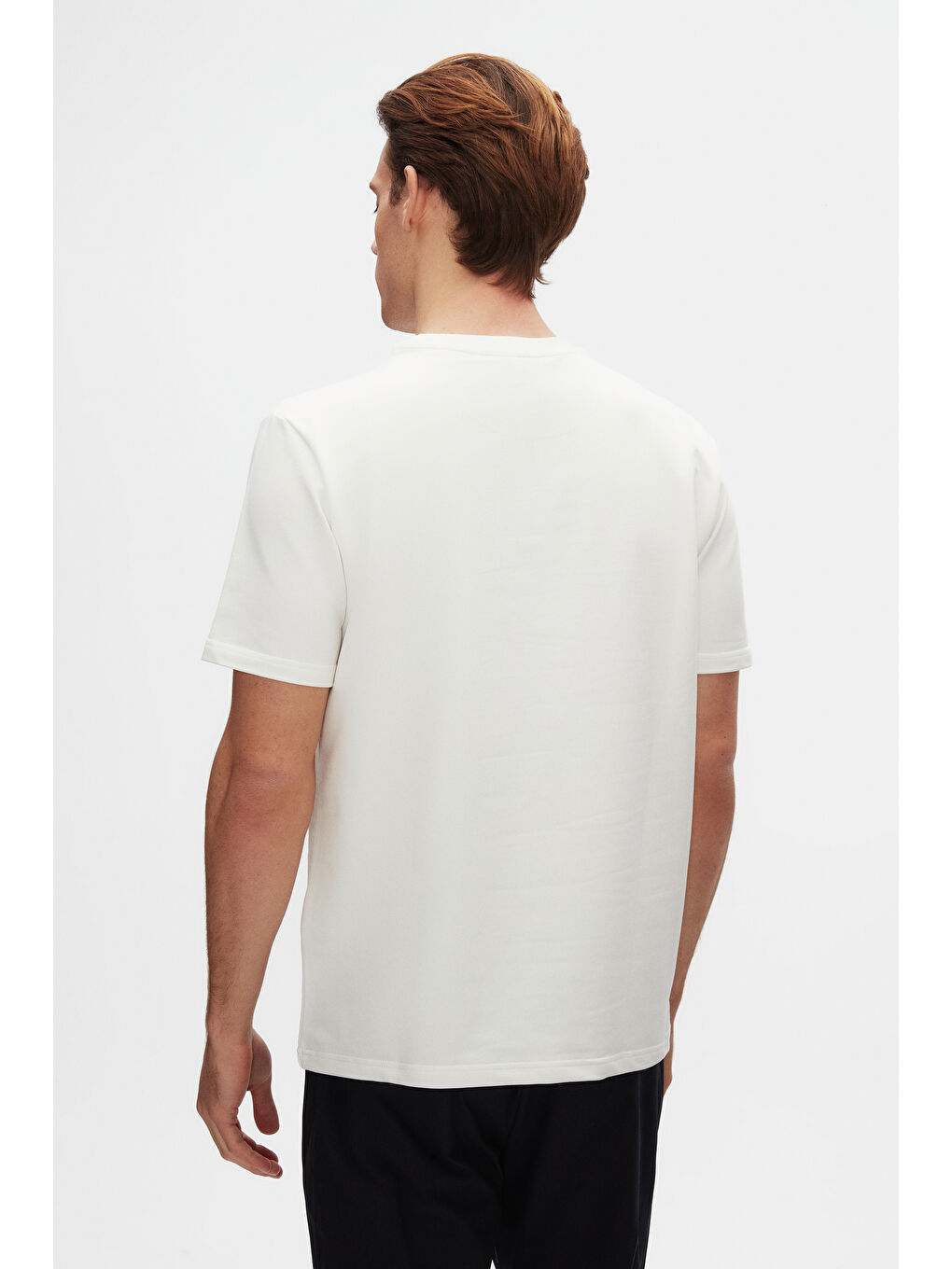 Slim Fit Ekru Düz Tişört-2