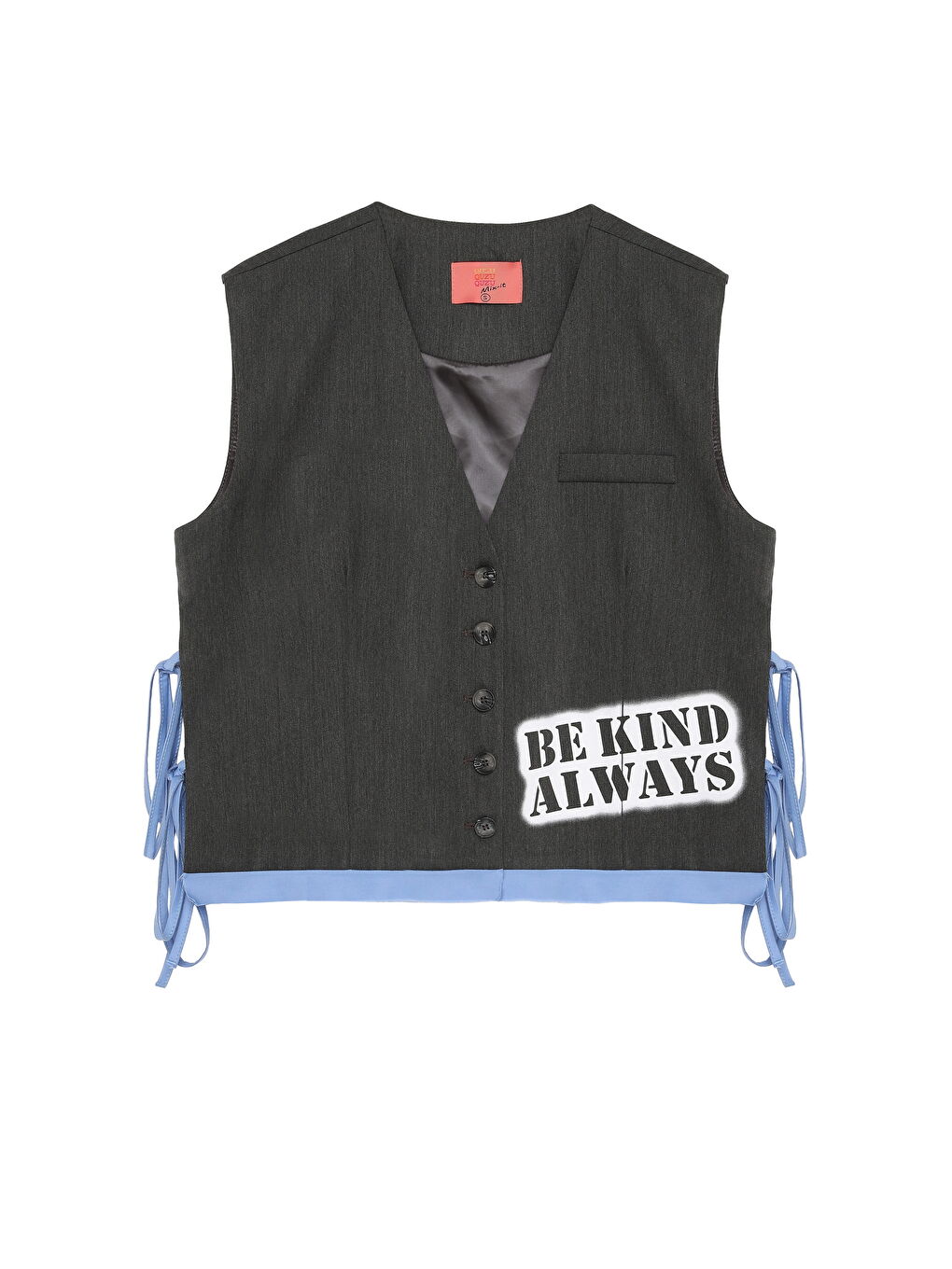 Yanları Fiyonk Bağlamalı Yazı Baskılı Yelek Antrasit