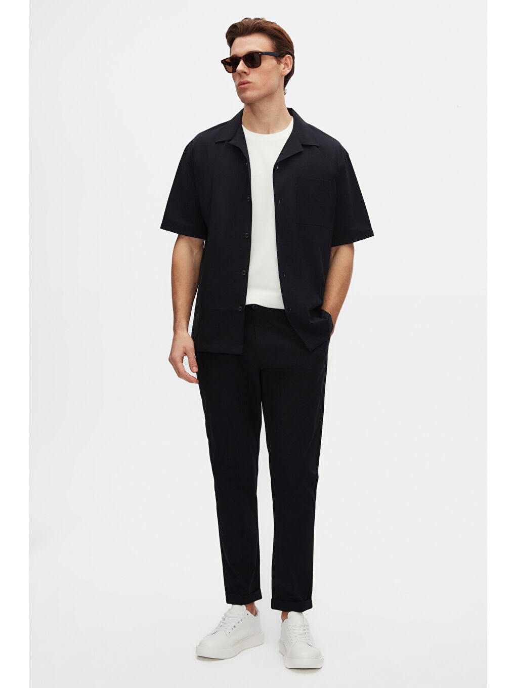 Slim Fit Ekru Düz Tişört-3