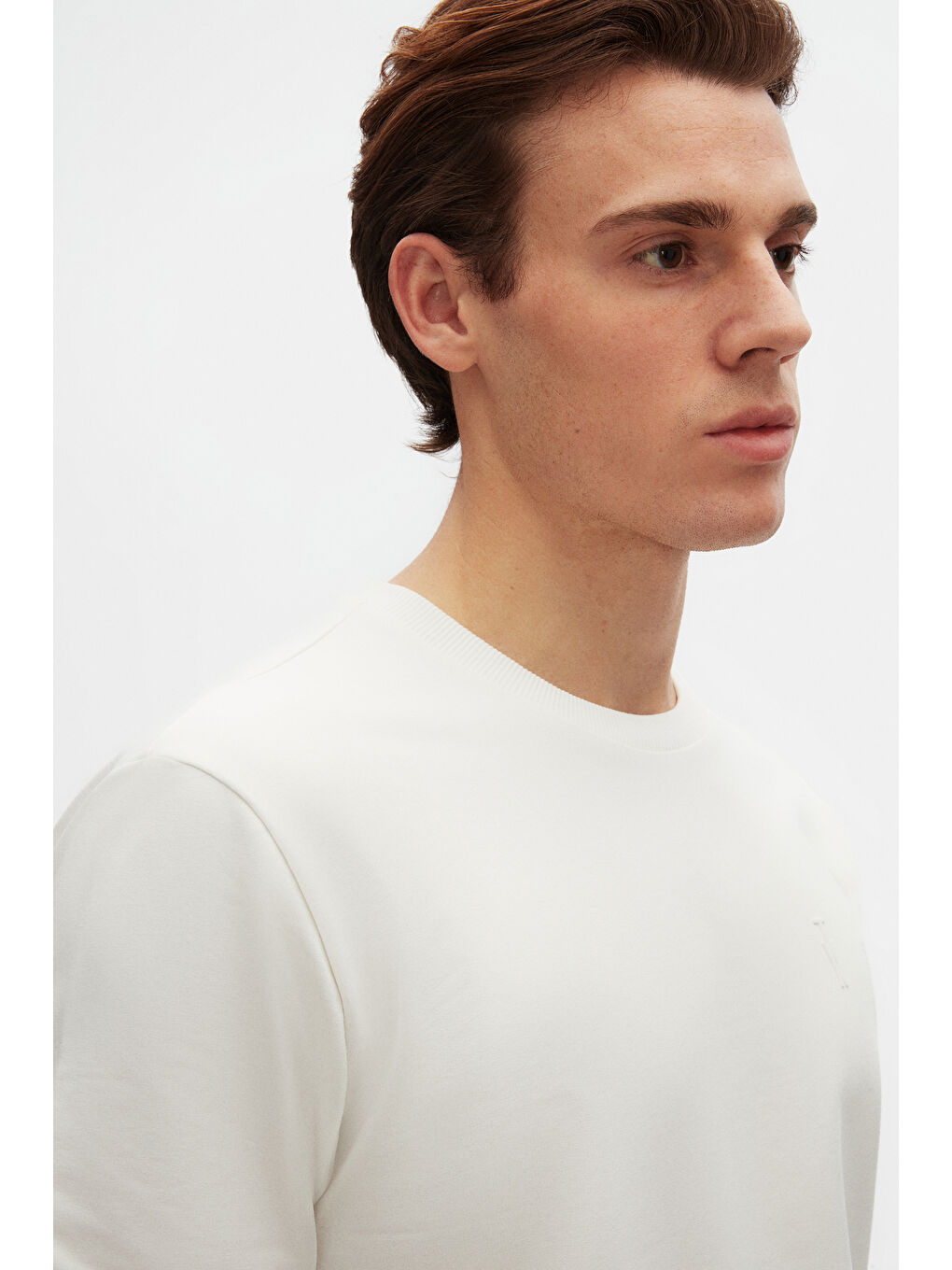 Slim Fit Ekru Düz Tişört-5