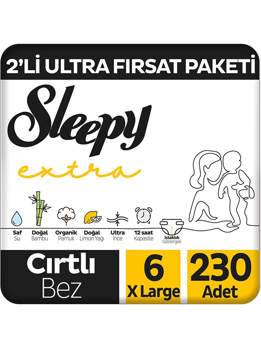 Sleepy Beyaz Extra Günlük Aktivite Ultra Fırsat Paketi Bebek Bezi 6 Numara Xlarge 230 Adet