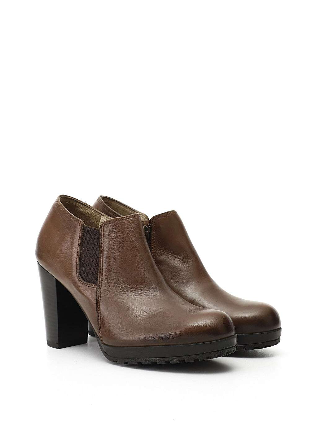 Kahverengi Kadın KOYU VİZON Yüksek Kalın Topuklu Hakiki Deri Ayakkabı-1