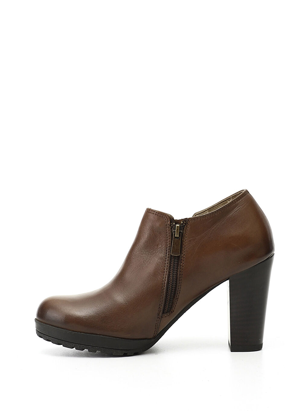 Kahverengi Kadın KOYU VİZON Yüksek Kalın Topuklu Hakiki Deri Ayakkabı-2