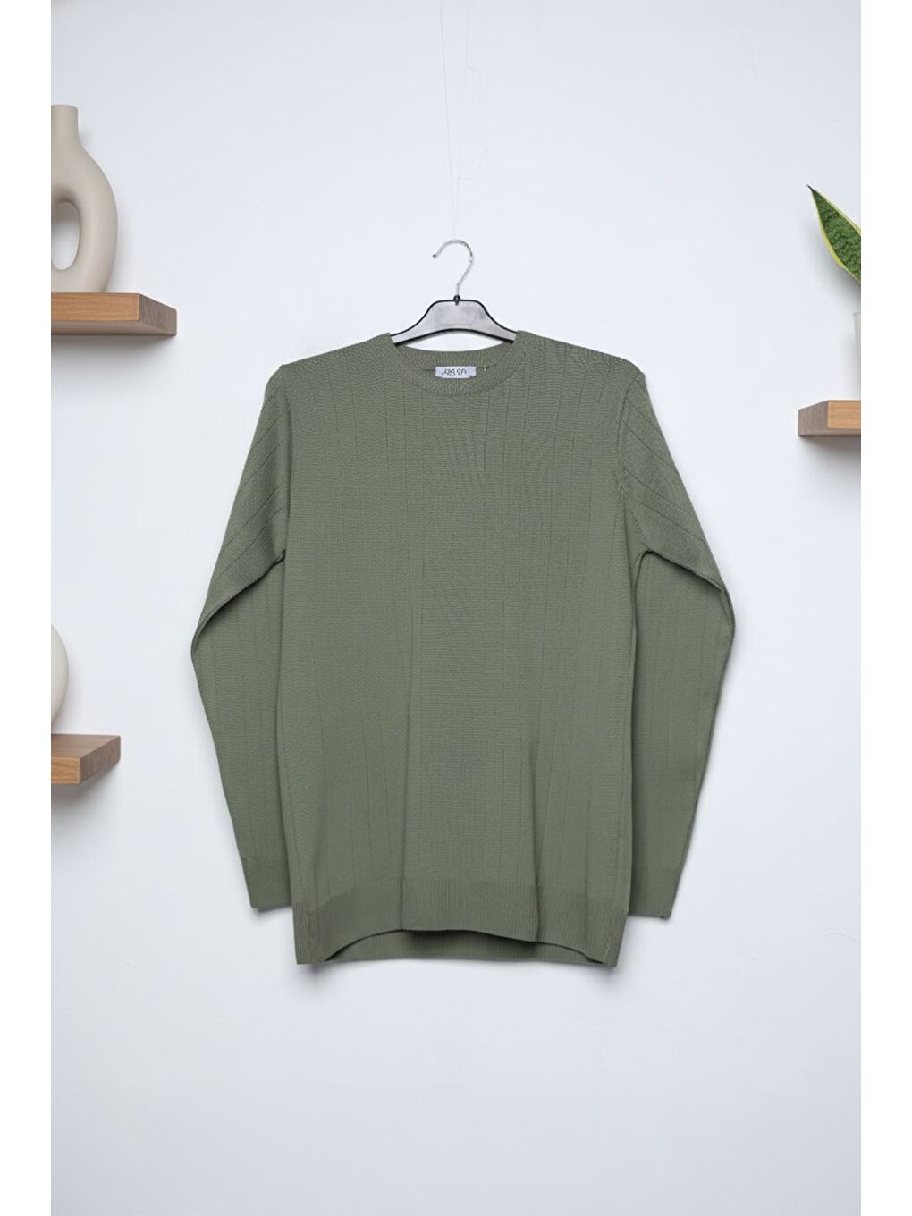 Haki Erkek Bisiklet Yaka Çizgi Desenli Triko Kazak-2