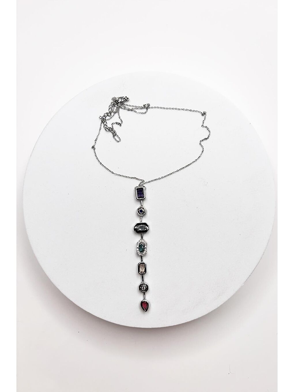 Gri Kristal 7 Taşlı Şans Çakrası Çelik Kolye-2