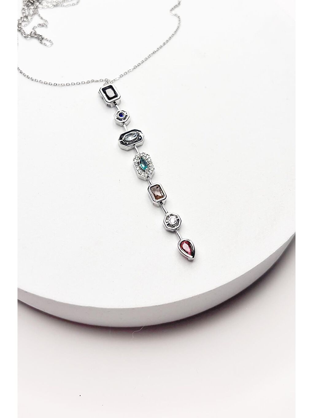 Gri Kristal 7 Taşlı Şans Çakrası Çelik Kolye-3