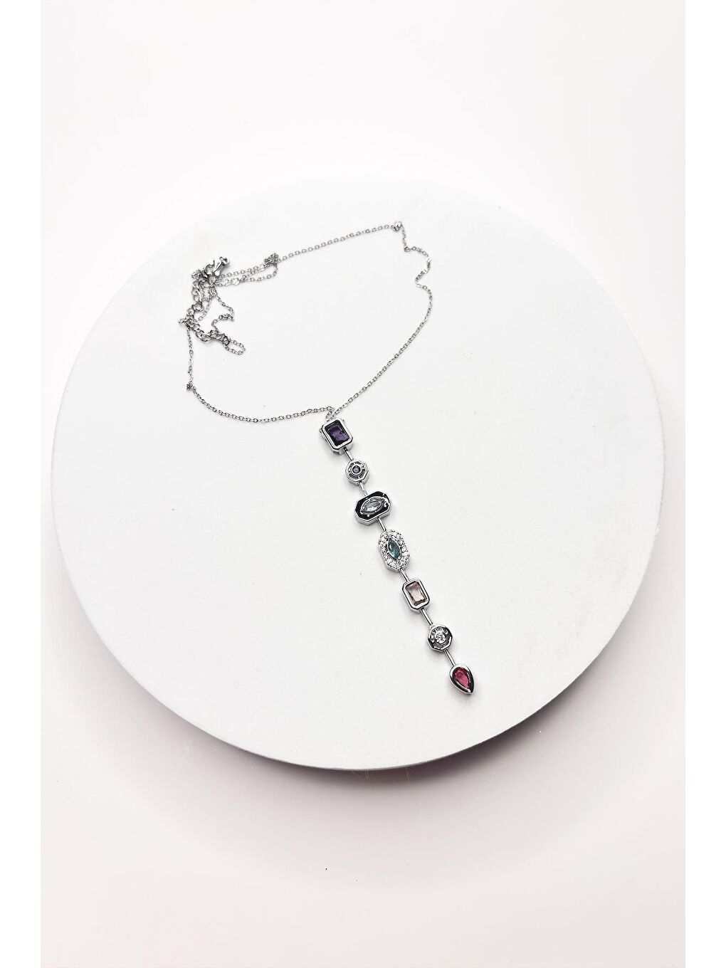 Gri Kristal 7 Taşlı Şans Çakrası Çelik Kolye-4