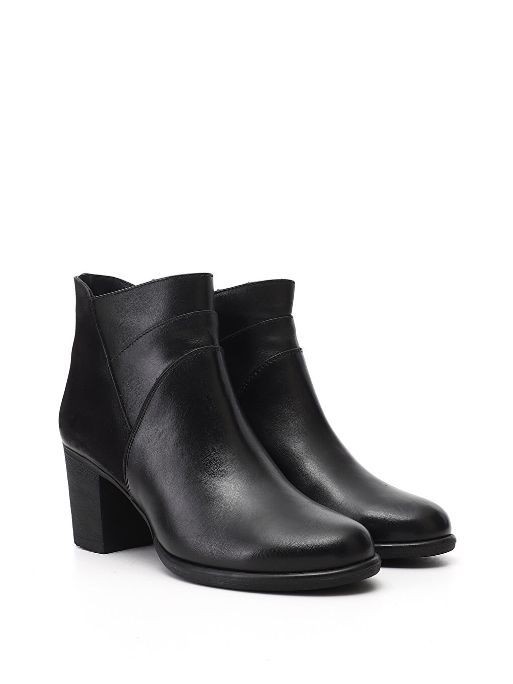 Siyah Kadın SİYAH Fermuarlı Kalın Topuklu Hakiki Deri Bot-1