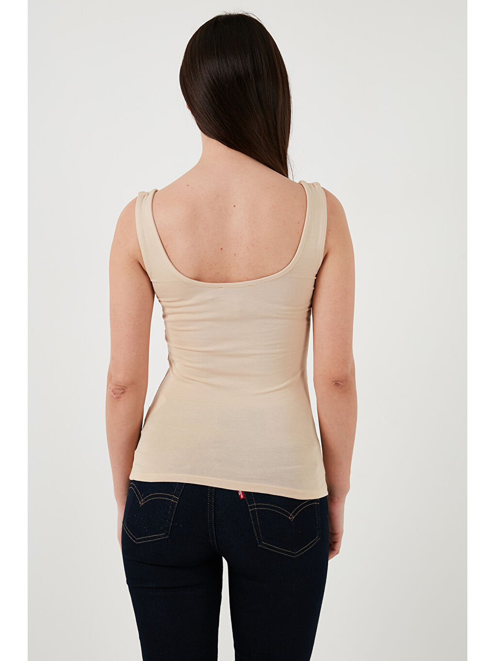 Bej Streç Pamuklu Slim Fit Kare Yaka Kalın Askılı Atlet 25Y0266K1-3