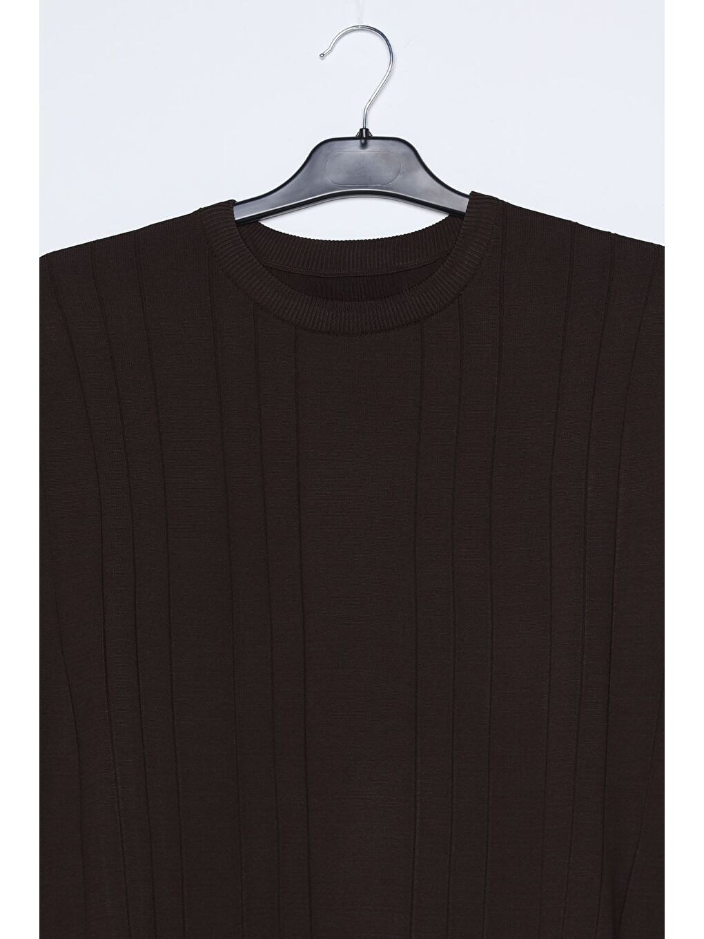 Kahverengi Erkek Bisiklet Yaka Çizgi Desenli Triko Kazak-3