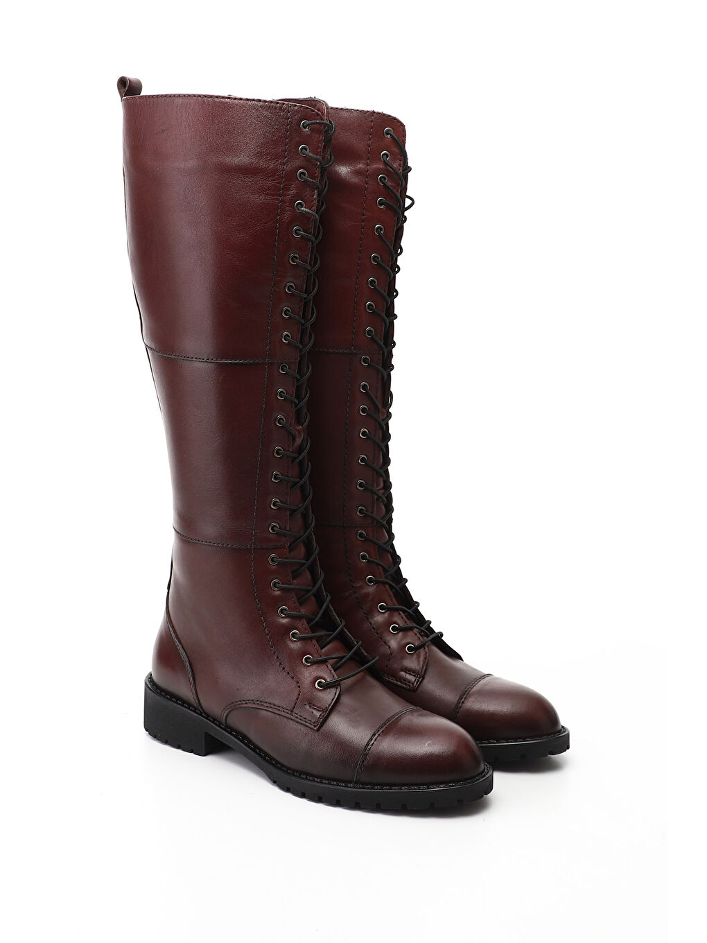 Bordo Kadın KOYU BORDO Fermuarlı Kauçuk Taban Hakiki Deri Postal Çizme-1