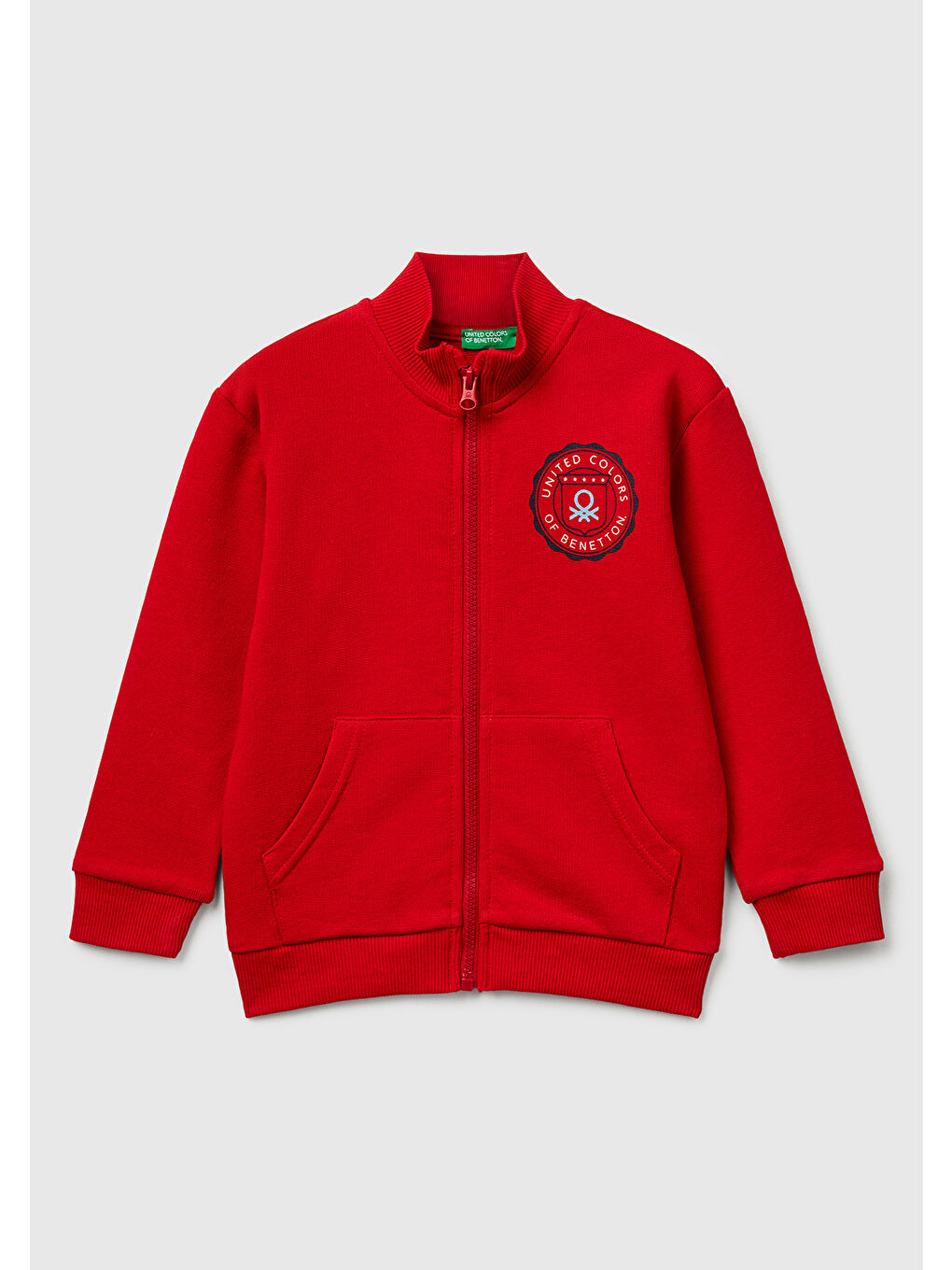 Erkek Çocuk Kırmızı Logo Detaylı Önü Fermuarlı Ribana Detaylı Sweatshirt