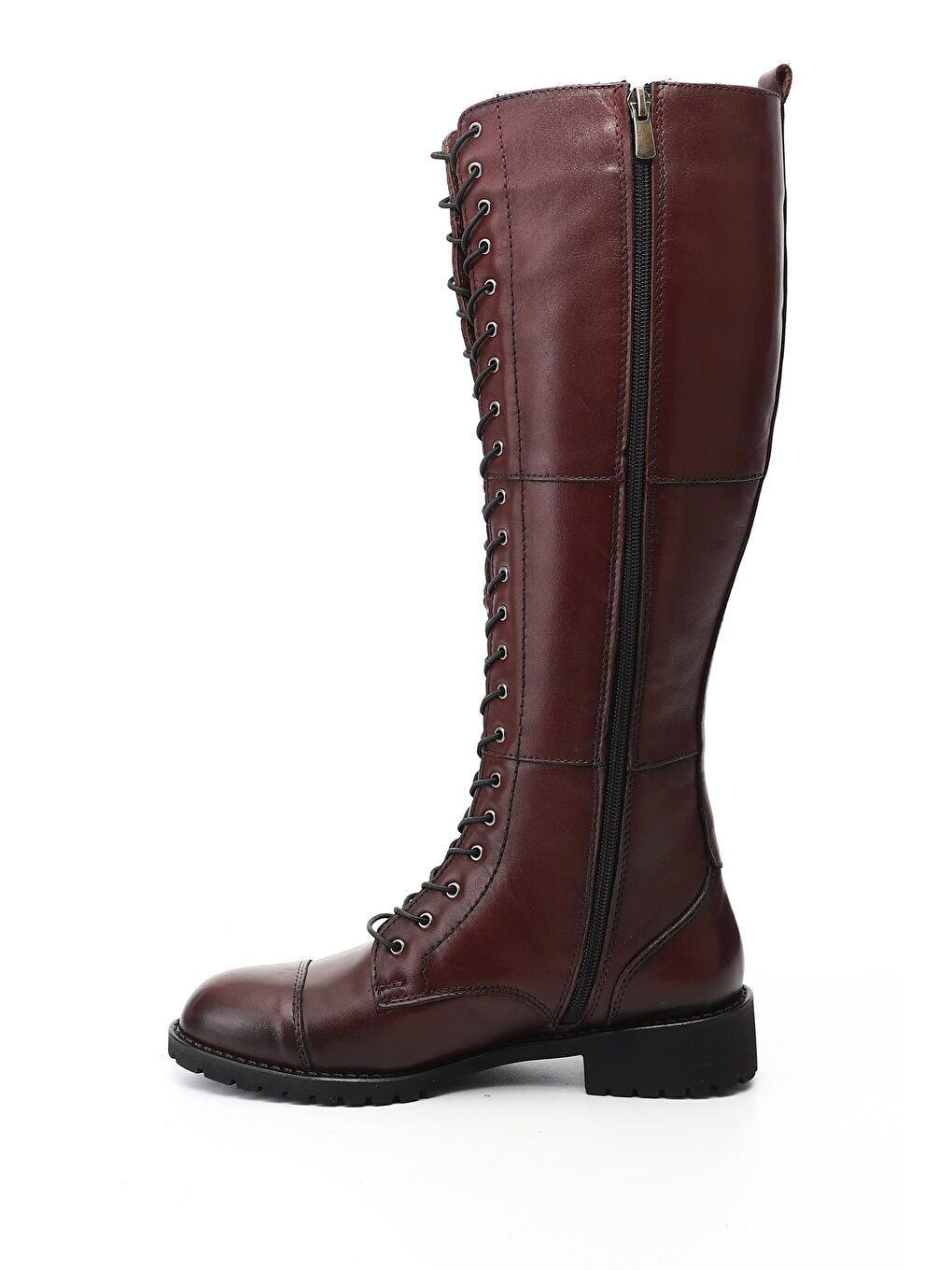 Bordo Kadın KOYU BORDO Fermuarlı Kauçuk Taban Hakiki Deri Postal Çizme-2