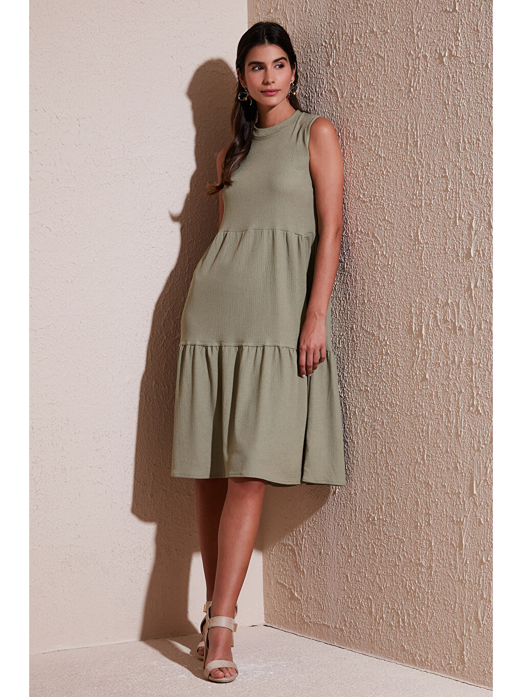 Yeşil Regular Fit Kolsuz Midi Kadın Elbise 5869008