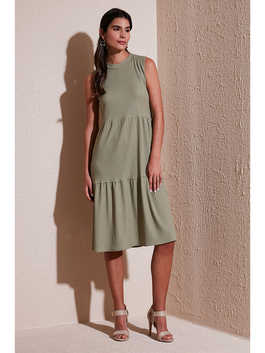 Yeşil Regular Fit Kolsuz Midi Kadın Elbise 5869008-1