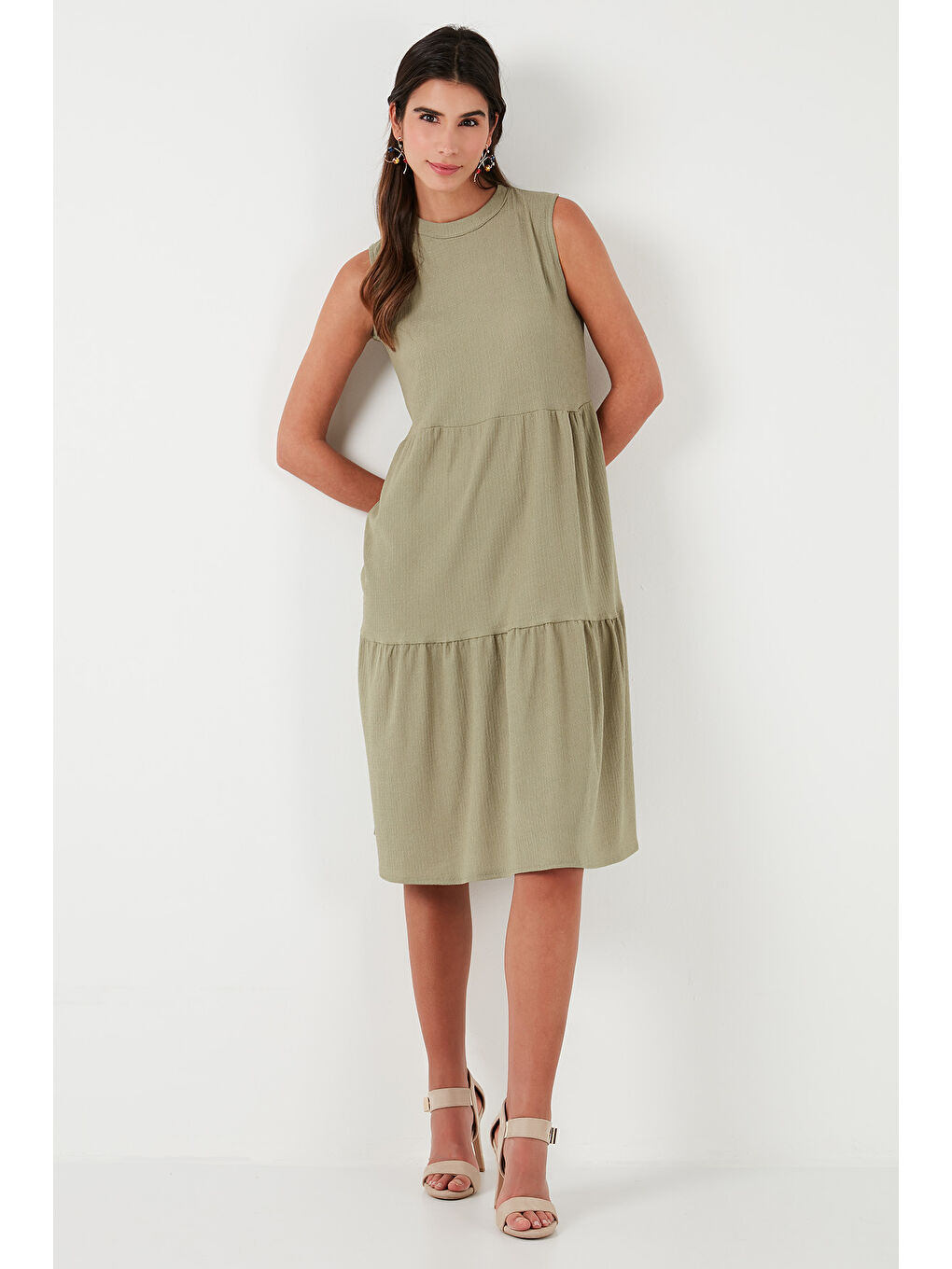 Yeşil Regular Fit Kolsuz Midi Kadın Elbise 5869008-3