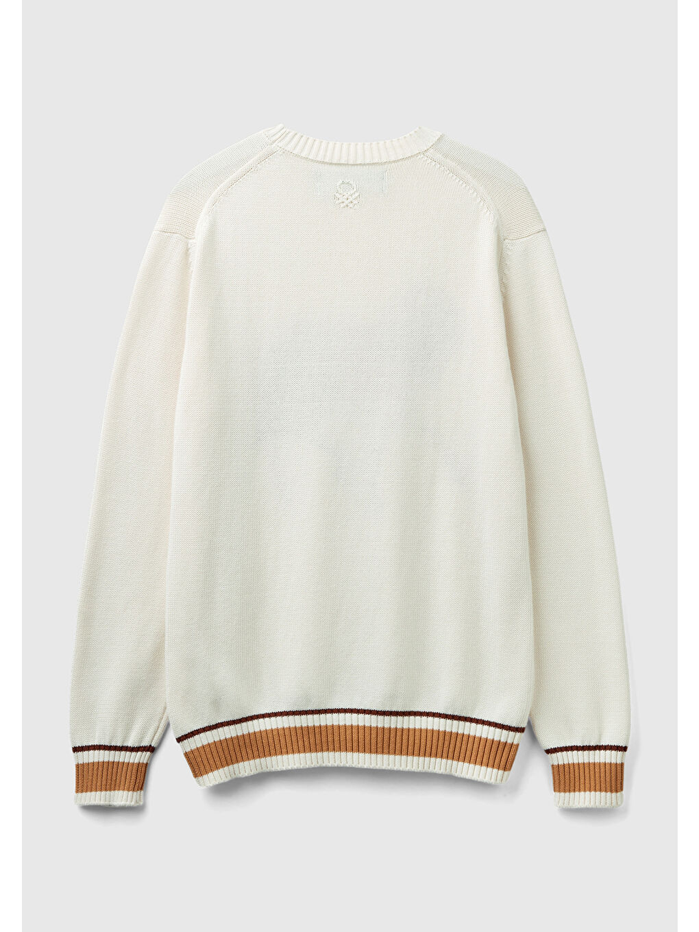 Ekru Erkek Krem %100 Pamuk At Desenli Bisiklet Yaka Kazak-3