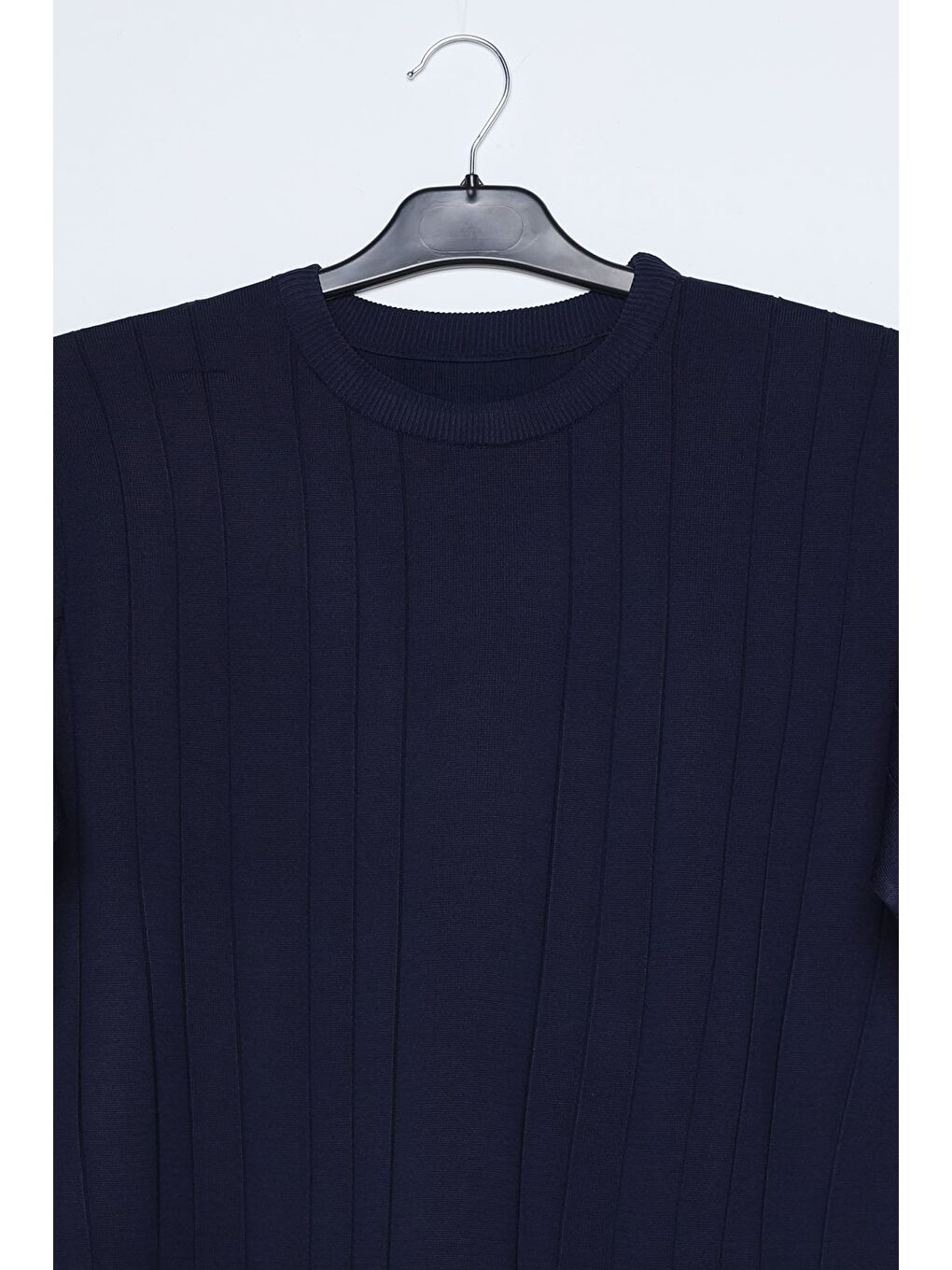 Lacivert Erkek Bisiklet Yaka Çizgi Desenli Triko Kazak-3