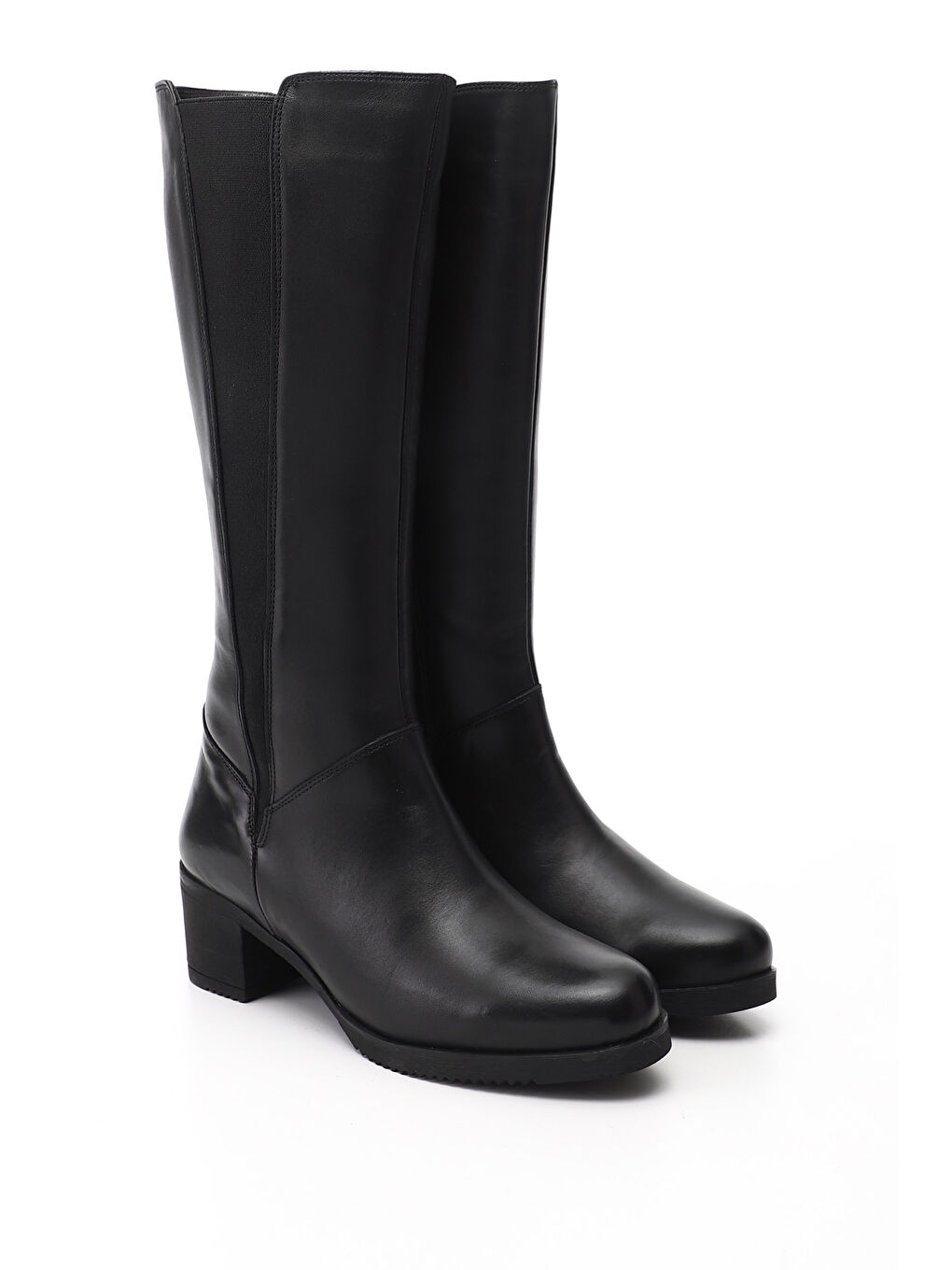 Siyah Kadın SİYAH Fermuarlı Kalın Topuklu Hakiki Deri Çizme-1