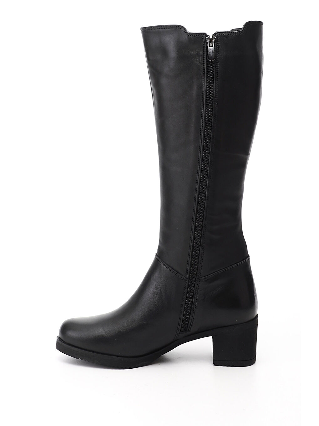 Siyah Kadın SİYAH Fermuarlı Kalın Topuklu Hakiki Deri Çizme-2