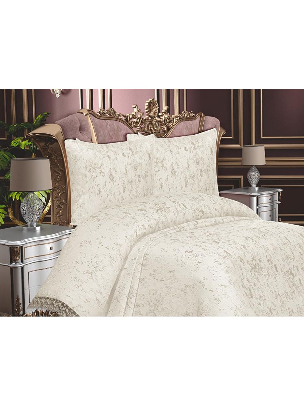 Ekru Fransız Güpürlü Çeyizlik Cloud Yatak Örtüsü Krem-1