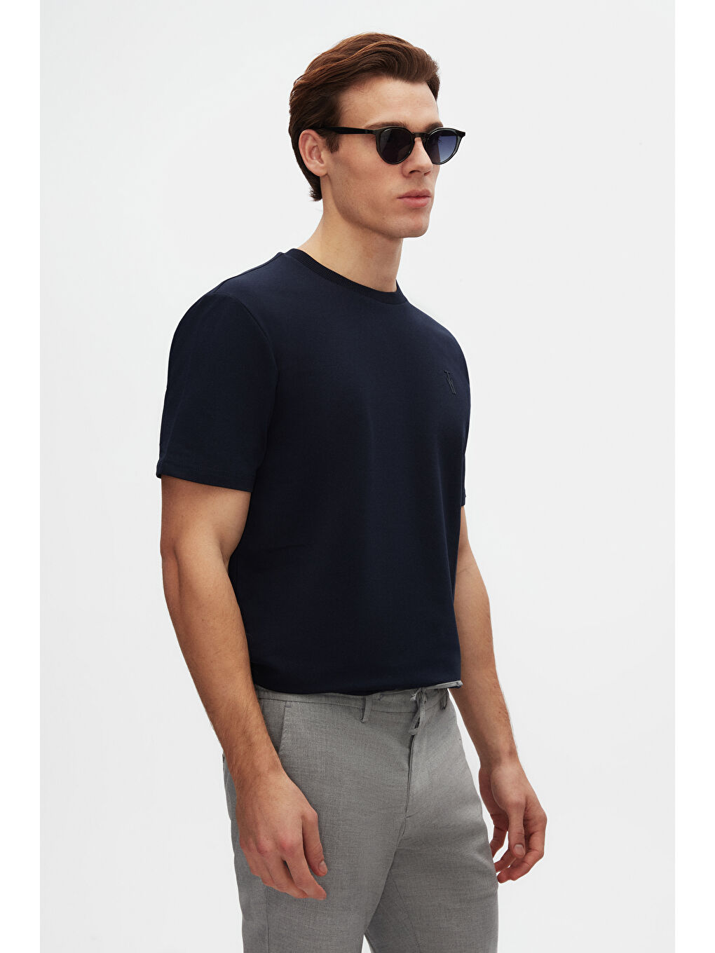 Slim Fit Lacivert Düz Tişört-1