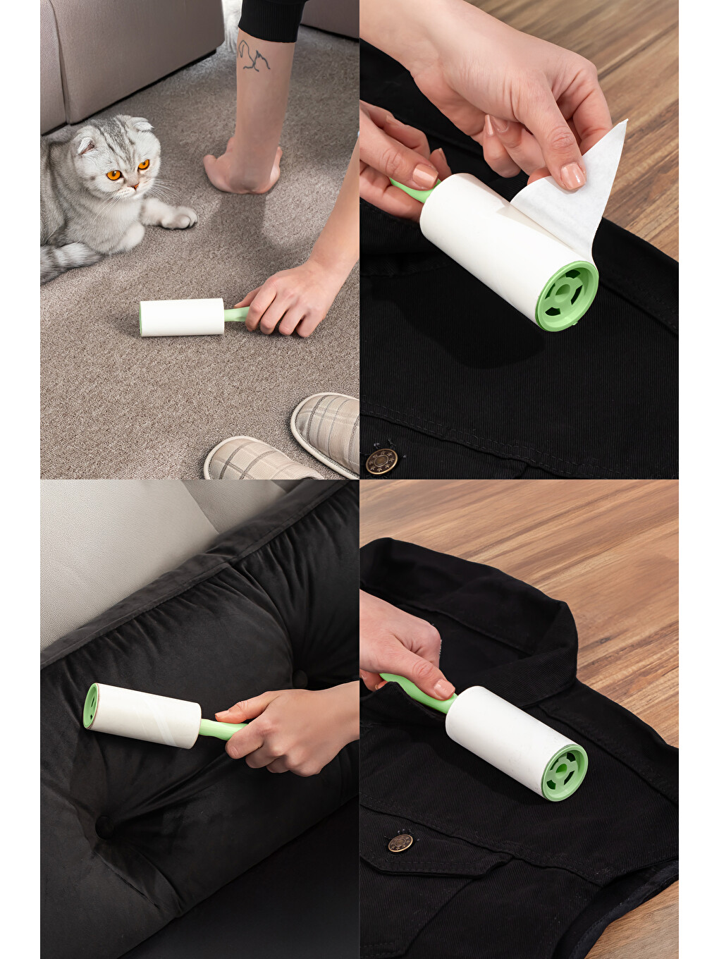 3107 Kedi Köpek Tüy Toplayıcı Rulo + 8 Adet Yedek Rulo Yeşil-1