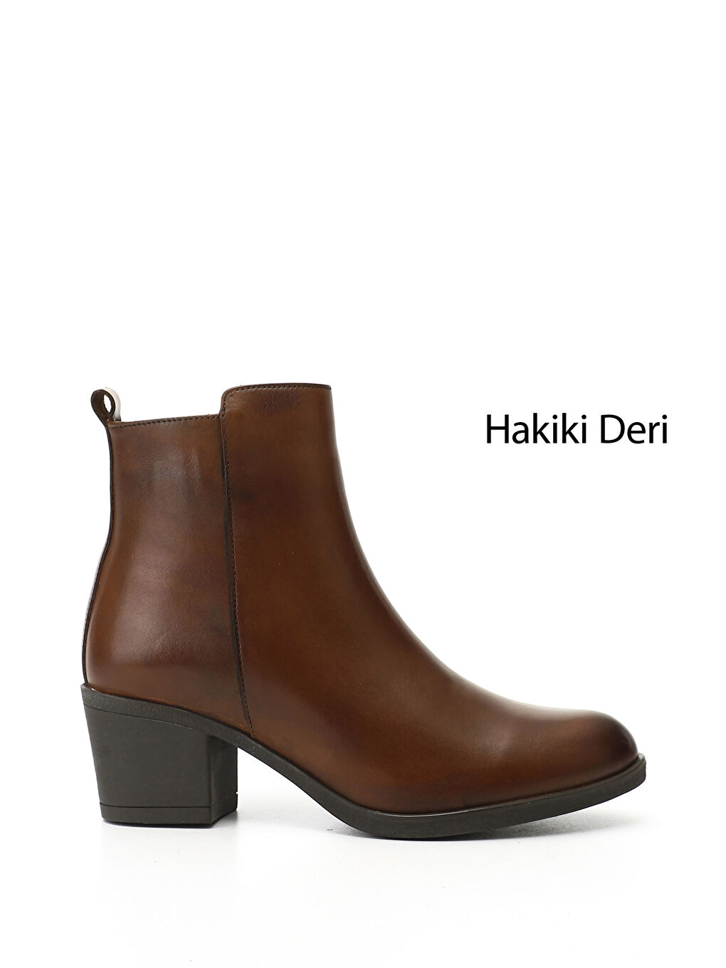 Kahverengi Kadın KAHVERENGİ-TABA Fermuarlı Kalın Topuklu Hakiki Deri Bot