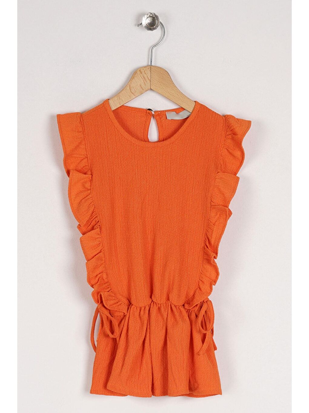 Turuncu Bisiklet Yaka Fırfır Kol Beli Lastik Detaylı Oranj Renk Kız Çocuk Bluz-1