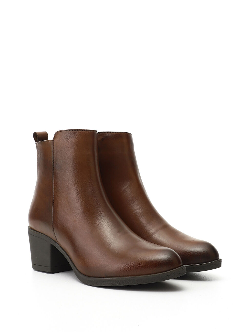 Kahverengi Kadın KAHVERENGİ-TABA Fermuarlı Kalın Topuklu Hakiki Deri Bot-1