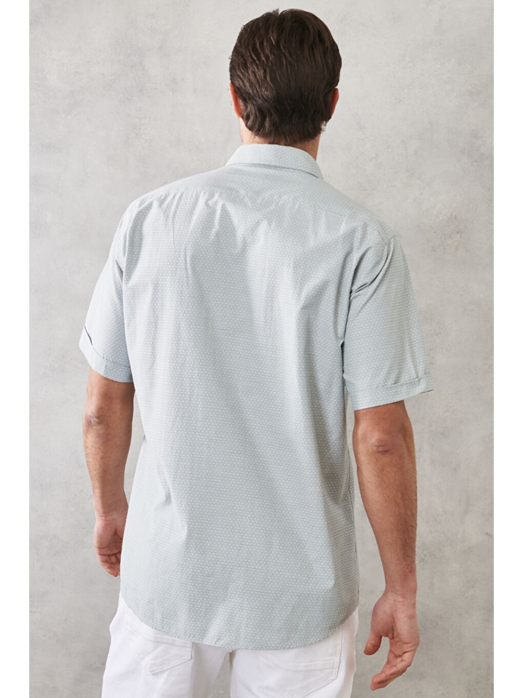 Erkek Haki Comfort Fit Rahat Kesim Düğmeli Yaka Armürlü Gömlek-4