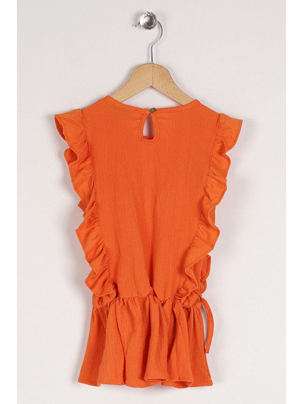 Turuncu Bisiklet Yaka Fırfır Kol Beli Lastik Detaylı Oranj Renk Kız Çocuk Bluz-2