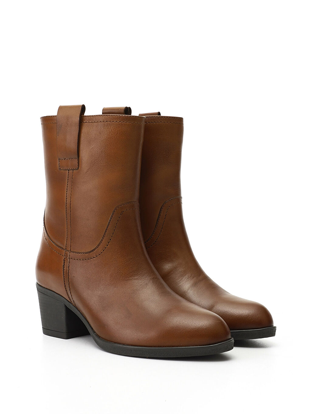 Kahverengi Kadın KAHVERENGİ-TABA Kalın Topuklu Hakiki Deri Bot-1