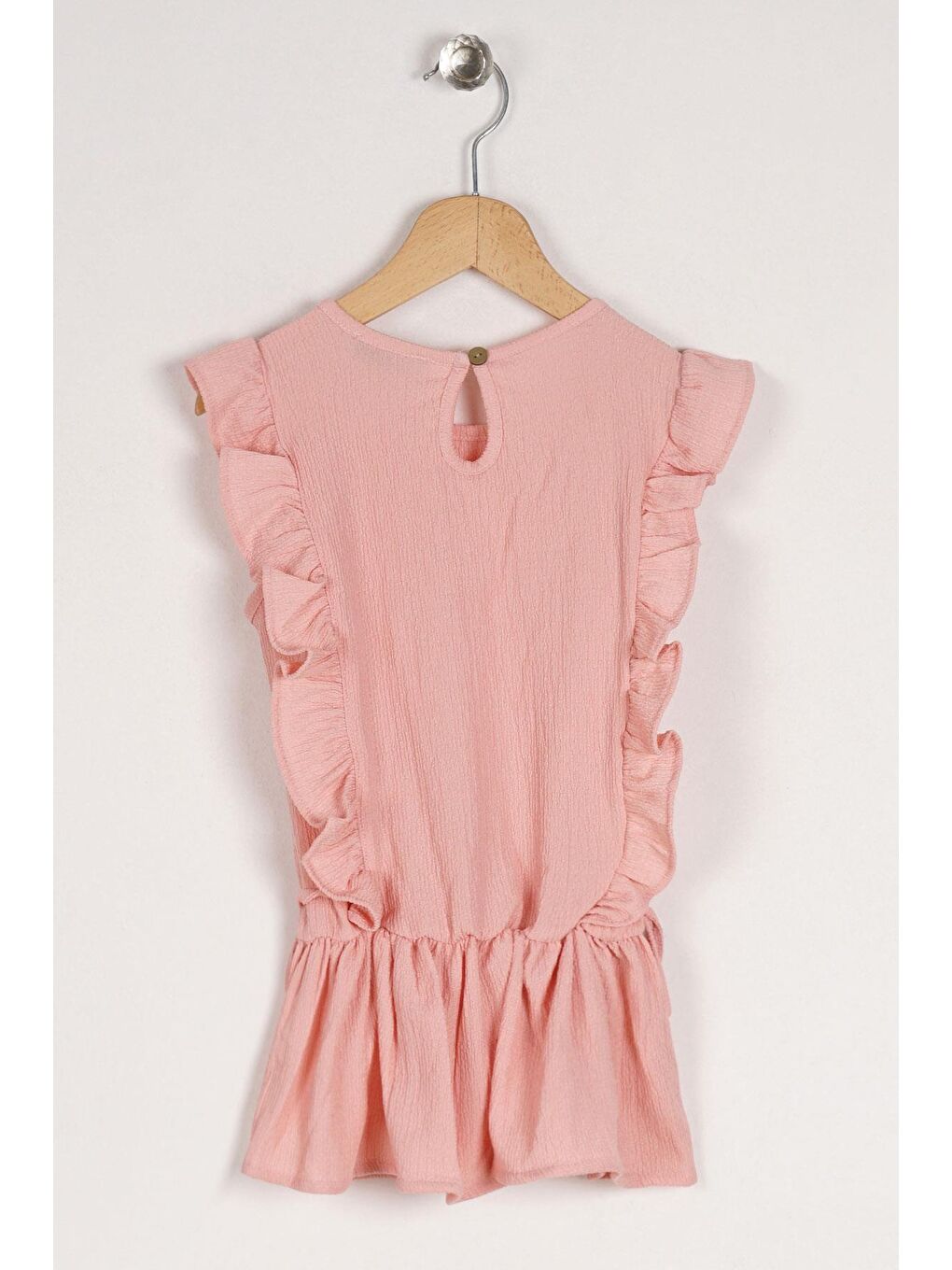 Pembe Bisiklet Yaka Fırfır Kol Beli Lastik Detaylı Somon Renk Kız Çocuk Bluz-2