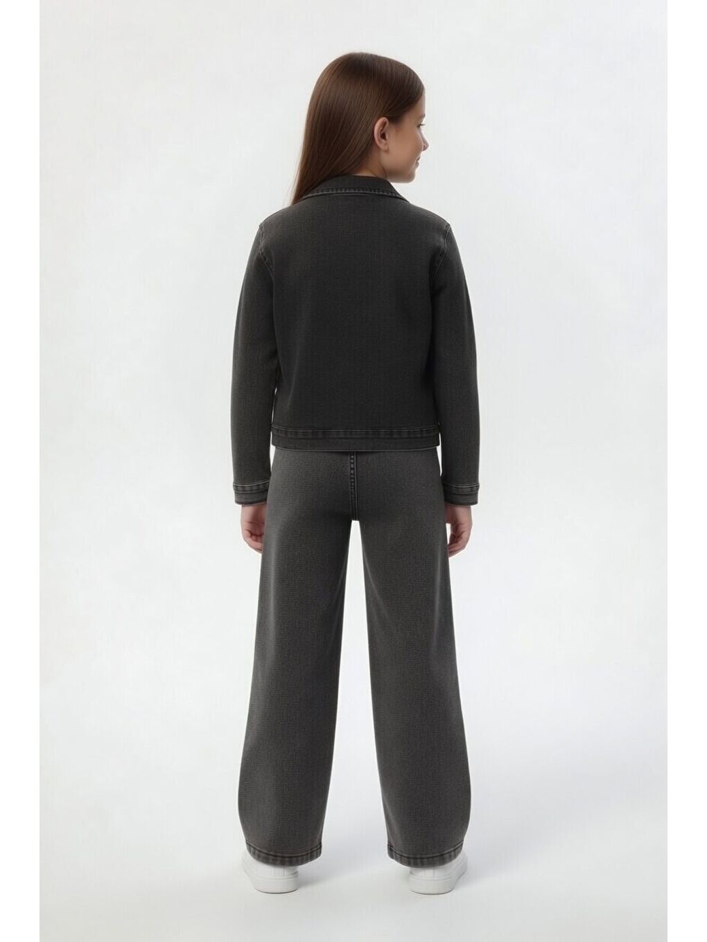 Siyah Fiyonk Desenli Jean Ceketli Pantolonlu Kız Çocuk Badili 3lü Takım 24130-4