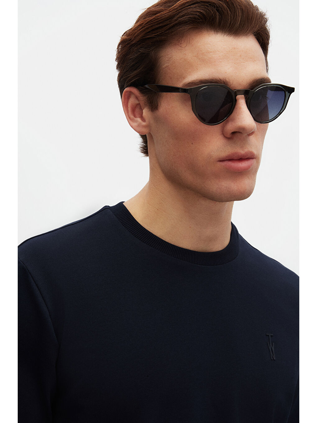 Slim Fit Lacivert Düz Tişört-5